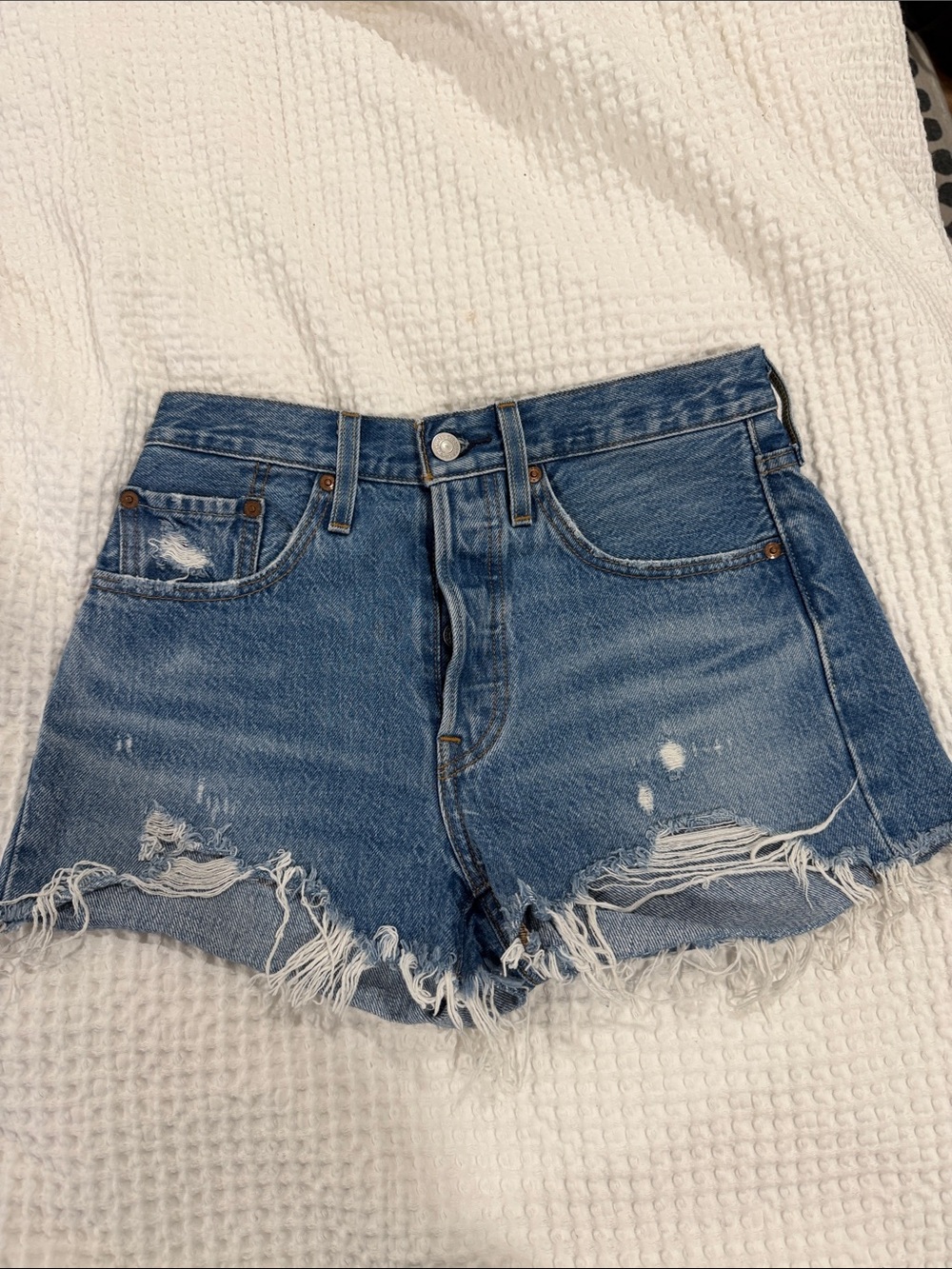 Levi's Distressed Blue Denim Cutoff Shorts